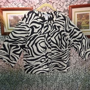 George Simonton black white zebra striped zipper jacket fully lined loose sleeve